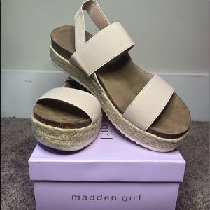 Nude, Platform madden sandals.